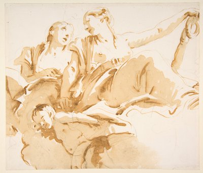 Zwei Frauen, eine hält einen Anker, und ein Putto auf Wolken da Giovanni Battista Tiepolo