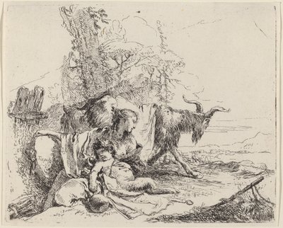 Donna, bambino satiro e capra in un paesaggio da Giovanni Battista Tiepolo
