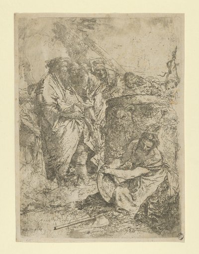 Donna inginocchiata davanti a maghi e altre figure, dagli Scherzi da Giovanni Battista Tiepolo