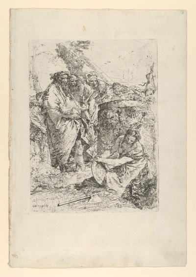 Donna inginocchiata davanti a maghi e altre figure, dagli Scherzi, ca. 1743-50 da Giovanni Battista Tiepolo