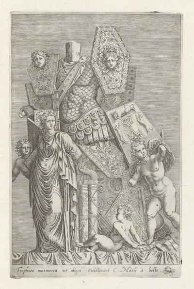 Trofeo di armi, una figura femminile e angeli da Giovanni Battista de