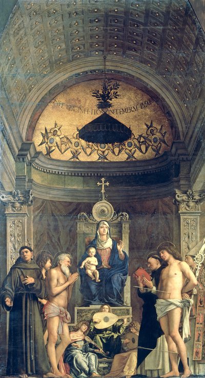 Madonna col Bambino in trono tra i SS. Francesco, Giovanni Battista, Giobbe, Domenico, Sebastiano e Luigi (Pala di San Giobbe) c.1487 da Giovanni Bellini