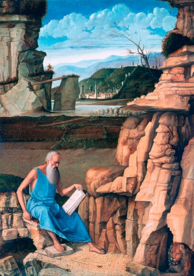 San Girolamo che legge in un paesaggio, c1480-1485 da Giovanni Bellini