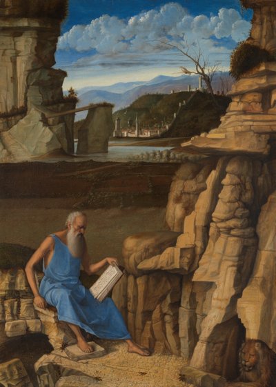 San Girolamo che legge in un paesaggio, c.1480-5 da Giovanni Bellini
