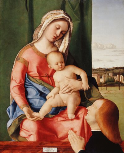 La Madonna col Bambino e un donatore maschile, con un paesaggio sullo sfondo da Giovanni Bellini