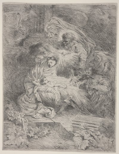 La Natività con Dio Padre, la Colomba dello Spirito Santo e Angeli da Giovanni Benedetto Castiglione