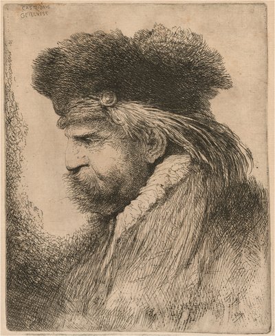 Uomo barbuto con cappello di pelliccia, rivolto a sinistra da Giovanni Benedetto Castiglione