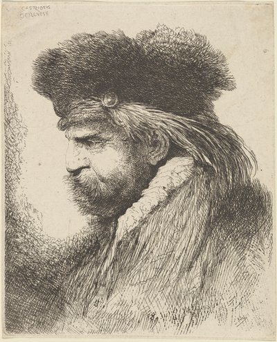 Uomo barbuto con cappello di pelliccia, rivolto a sinistra da Giovanni Benedetto Castiglione