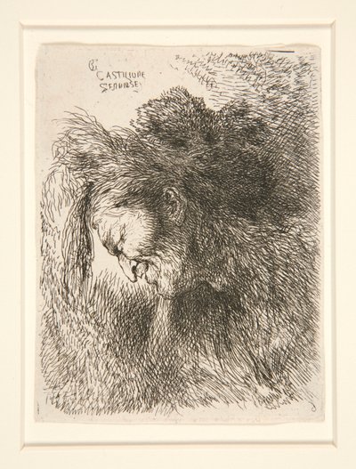 Figura con berretto di pelliccia, rivolta a sinistra, dalla serie Piccoli studi di teste da Giovanni Benedetto Castiglione