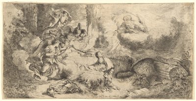 Dio Padre e angeli adorano il Bambino Gesù da Giovanni Benedetto Castiglione