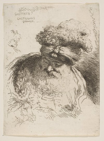 Testa di un vecchio barbuto con turbante, dalla serie di Piccole Teste in Oriente, ca. 1645-1650 da Giovanni Benedetto Castiglione