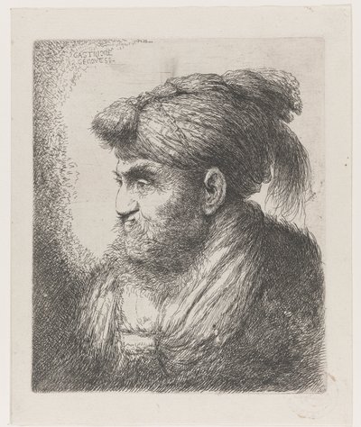 Testa di un uomo con un turbante con nappa (titolo sull