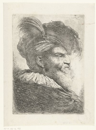 Testa di un uomo con turbante e cappello di pelliccia da Giovanni Benedetto Castiglione