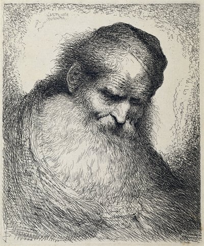 Testa di un vecchio addormentato (serie di grandi studi di teste con copricapi orientali) da Giovanni Benedetto Castiglione