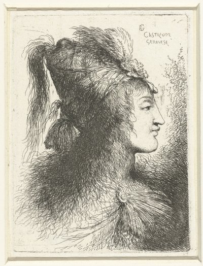Testa di giovane con cappello alto, Testa di giovane donna, Piccolo studio di teste con copricapi orientali (titolo della serie) da Giovanni Benedetto Castiglione