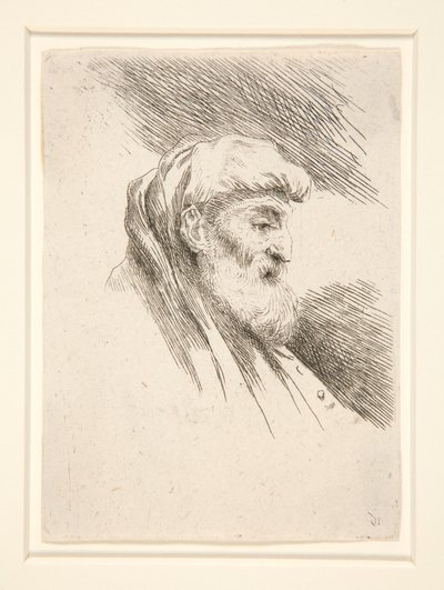 Vecchio con lunga barba, di profilo, rivolto a destra, dalla serie Les petites têtes d