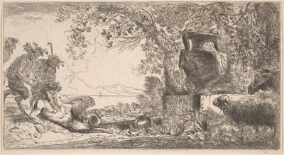 Pan reclinato davanti a un grande vaso da Giovanni Benedetto Castiglione