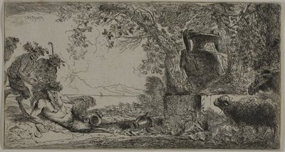 Pan reclinato davanti a un grande vaso da Giovanni Benedetto Castiglione