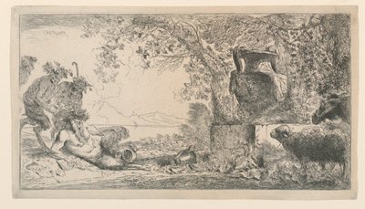 Pan seduto di fronte a un vaso da Giovanni Benedetto Castiglione