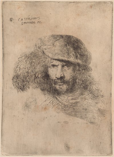 Autoritratto(?), con cappello piumato ["Ritratto di Bernini"] da Giovanni Benedetto Castiglione