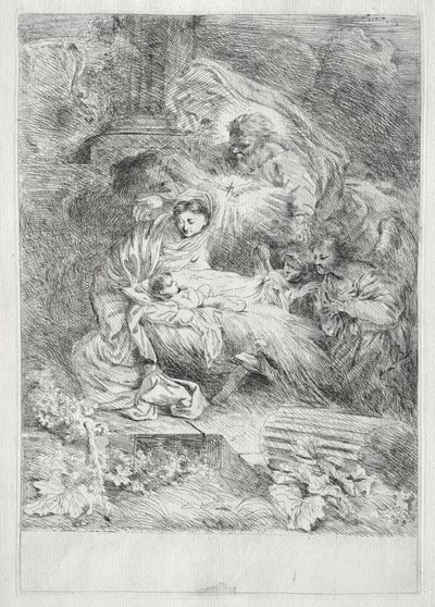 La natività con Dio Padre e lo Spirito Santo da Giovanni Benedetto Castiglione