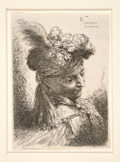 Giovane senza barba, visto in 3/4 di vista, girato a destra, guardando in basso, dalla serie Les petites tetes da Giovanni Benedetto Castiglione