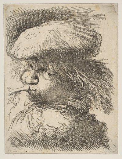 Giovane con tromba rivolto a sinistra, dalla serie di Piccole Teste in Orientale, ca. 1645-1650 da Giovanni Benedetto Castiglione