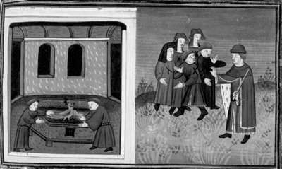 Decameron, Giovanni del Bragoniera e Biagio Pizzini rubano la reliquia a frate Ciboule; il frate segna i vestiti dei paesani con i carboni. Sesto giorno, notizia 10 da Giovanni Boccaccio
