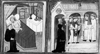 Decameron,La confessione del morente Ciappelletto; i fedeli sono invitati alla devozione. Prima giornata, racconto 1. da Giovanni Boccaccio