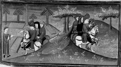 Decameron, Betto Brunelleschi e la sua brigata incontrano Guido Cavalcanti; Betto spiega le parole di Guido ai suoi amici. Sesta giornata, notizia 9 da Giovanni Boccaccio
