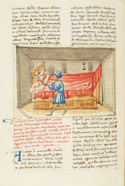 Decameron, Il passato; Girolamo Sighieri nella camera da letto di Salvestra, Quarta giornata, racconto 8. da Giovanni Boccaccio