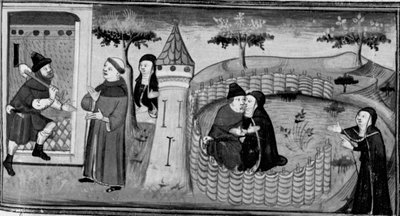 Decameron, Masetto chiede al guardiano il permesso di entrare in convento; Masetto bacia una suora. Terzo giorno, racconto 1 da Giovanni Boccaccio