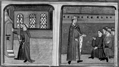 Decameron, Uno stalliere bussa alla porta della regina travestito da re; il re affronta i suoi servi. Terzo giorno, racconto 2 da Giovanni Boccaccio
