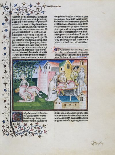 Gabriotto morente tra le braccia di Andreuola, Andreuola porta il suo corpo a casa e viene arrestata, Andreuola viene proclamata innocente e diventa suora da Giovanni Boccaccio