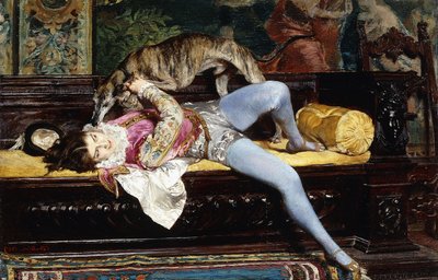 Un giovane paggio che gioca con un levriero da Giovanni Boldini