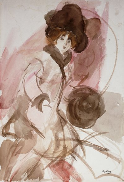 Una signora elegante con un manicotto da Giovanni Boldini