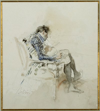 Gentiluomo seduto in poltrona che legge un libro e fuma una pipa da Giovanni Boldini
