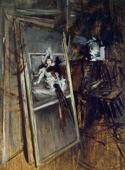 Dentro lo studio del pittore con il dipinto Giovane ragazza, Errazuriz, di Giovanni Boldini da Giovanni Boldini