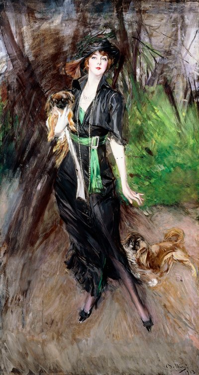 Ritratto di una signora, Lina Bilitis, con due pechinesi, 1913 da Giovanni Boldini