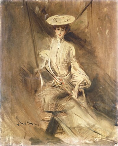 Ritratto di una signora, seduta, con un parasole da Giovanni Boldini