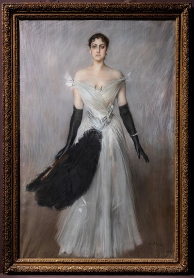 Ritratto di una signora in bianco con guanti e ventaglio da Giovanni Boldini