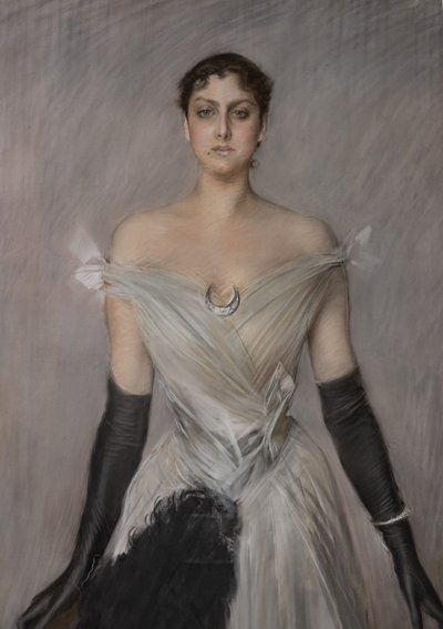 Ritratto di una signora in bianco con guanti e ventaglio (dettaglio) da Giovanni Boldini