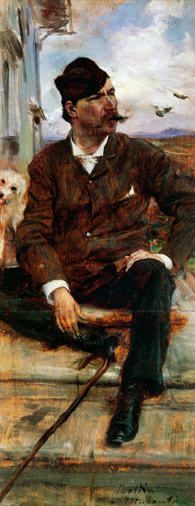 Ritratto del pittore Cristiano Banti con cappello a quadri da Giovanni Boldini
