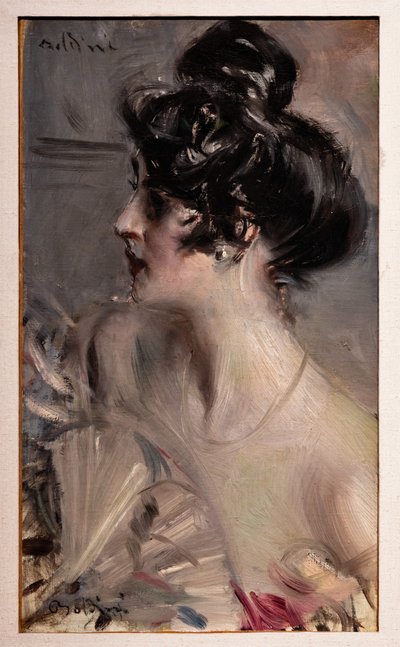 Profilo di una giovane bruna con i capelli raccolti da Giovanni Boldini