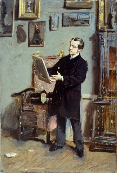 Autoritratto di Giovanni Boldini che guarda un quadro, ca 1865 da Giovanni Boldini