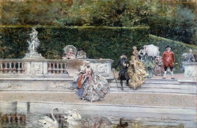 Vista del giardino di Versailles con persone vestite in abiti del XVIII secolo, di Giovanni Boldini da Giovanni Boldini