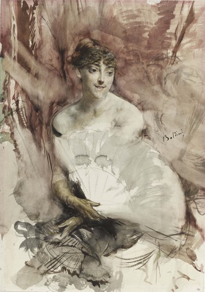 Donna con ventaglio seduta in un palco teatrale Contessa di Rasti, ca 1878 da Giovanni Boldini