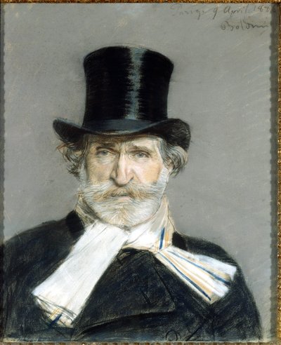 Ritratto di Giuseppe Verdi nel 1886. Disegno di Giuseppe Boldini (1842-1931). Roma. Galleria D