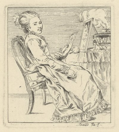 Giovane donna seduta con una lettera da Giovanni David