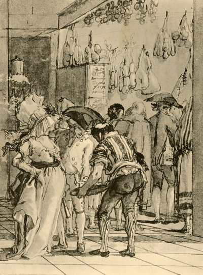 Un negozio con merci affumicate da Giovanni Domenico Tiepolo